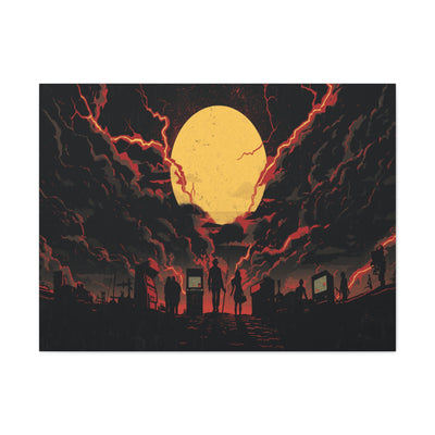 Fiery Moon Canvas Art – Silhouette Wall Poster