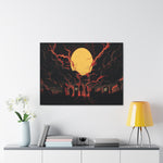 Fiery Moon Canvas Art – Silhouette Wall Poster