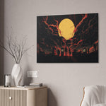 Fiery Moon Canvas Art – Silhouette Wall Poster
