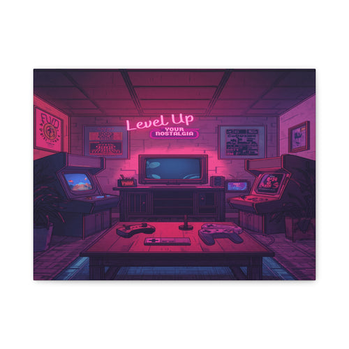 Retro game room canvas print with arcade gaming wall art