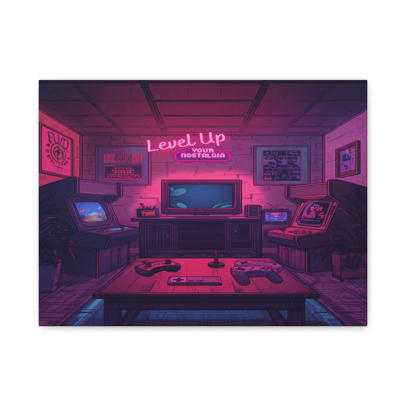 Retro game room canvas print with arcade gaming wall art