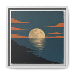 Moonlit ocean canvas print with full moon over the sea, framed wall art