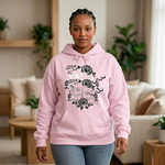 Skull graphic hoodie in retro streetwear style, front view